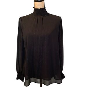 Collection B Black Ruffled Mandarin Collar Blouse